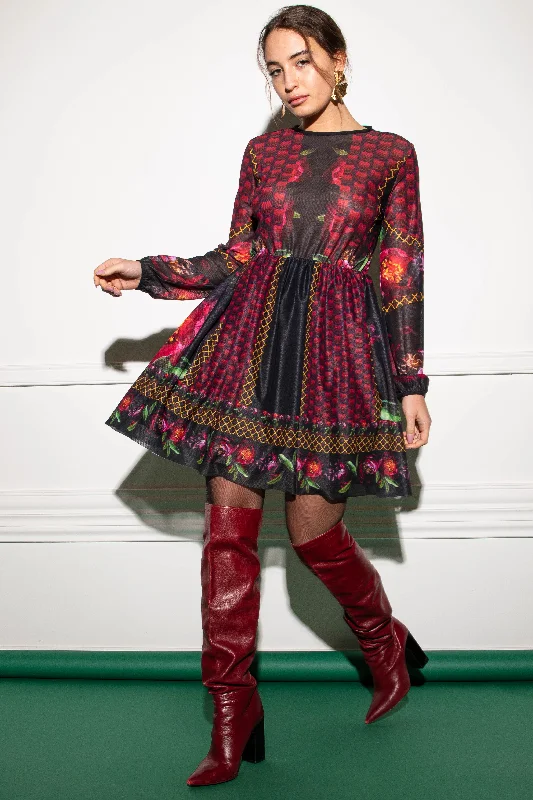 Itto-Jozefa Jardinette Bordeaux dress Tunics Satin smooth
