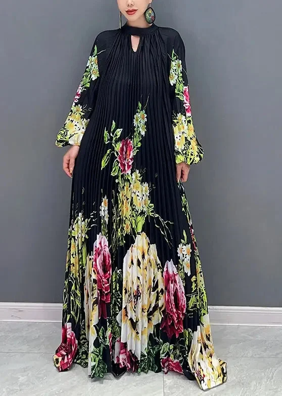 Print Wrinkled Chiffon Long Dresses Fall Tunics Distressed trendy