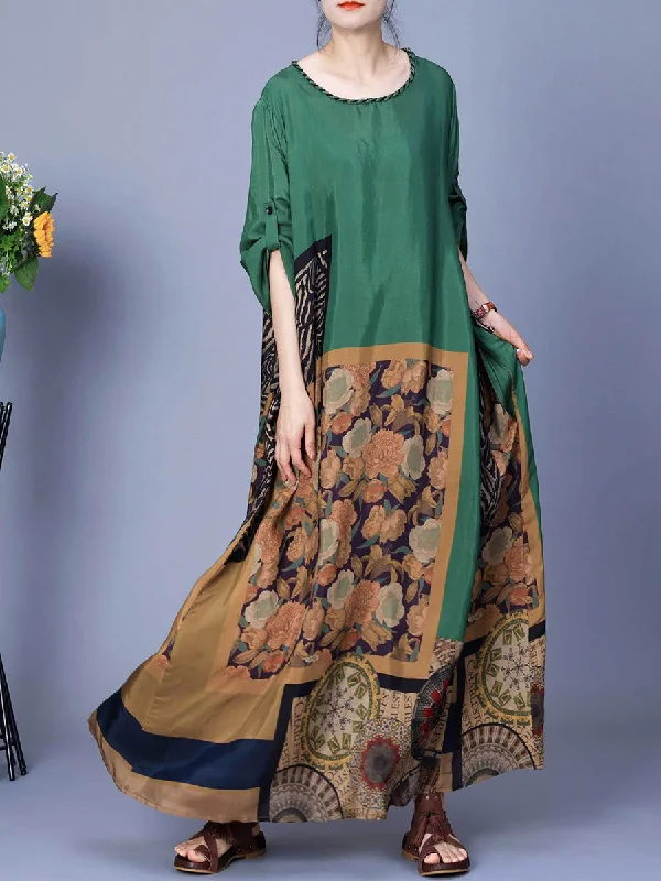 Women Spring Spliced Vintage Maxi Dress CO1026 Tunics Plaid country