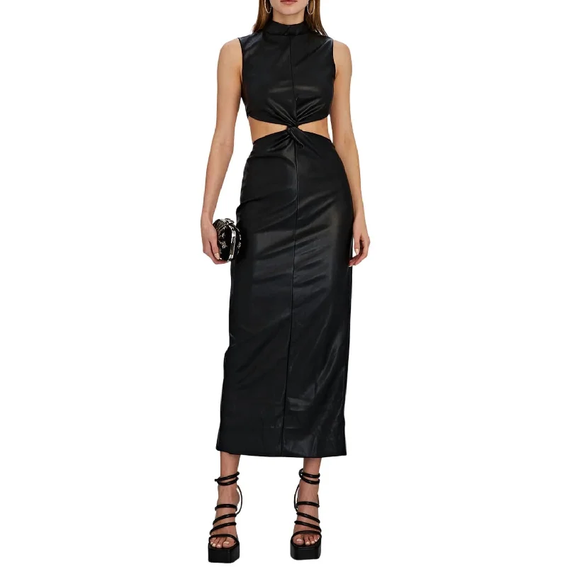 Grint Faux Leather Cutout Dress In Black sweetheart Neckline Romantic