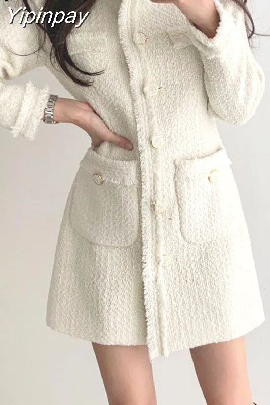 Yipinpay Button Mini Dress Long Sleeve a Line Jurk White Vintage Elegant Winter Black Office Korean Chic Fall 2023 Robe Femme Stylish Ribbed Mini Dress Yipinpay Button Mini Dress Long Sleeve a Line Jurk White Vintage Elegant Winter Black Office Korean Chic Fall 2023 Robe Femme Stylish Ribbed Mini Dress