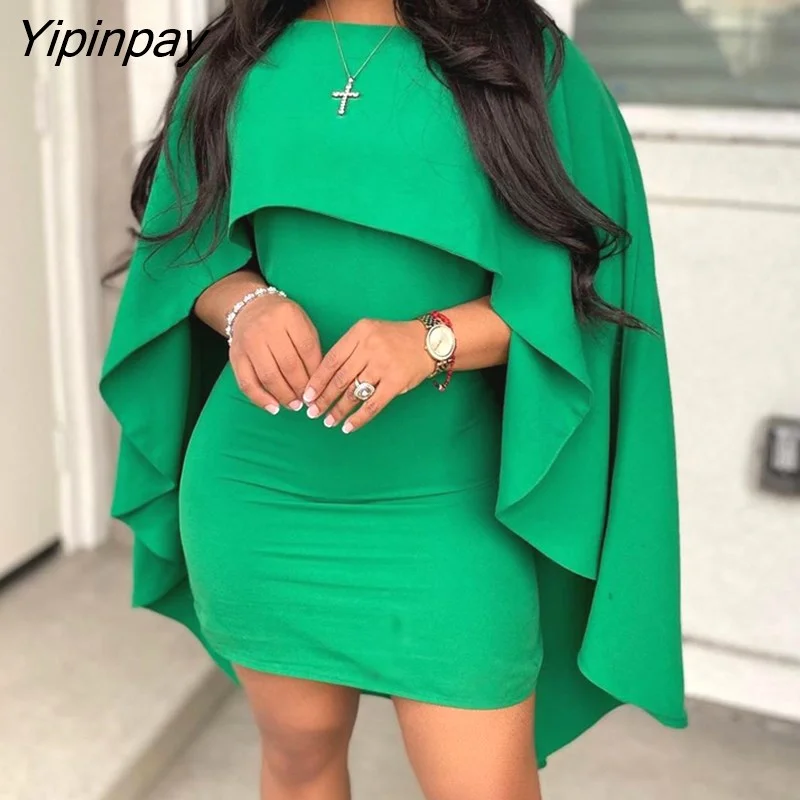 Yipinpay Cape Sleeve Bodycon Dress Mini Dress for Women Casual Mini Dress with Pockets Yipinpay Cape Sleeve Bodycon Dress Mini Dress for Women Casual Mini Dress with Pockets