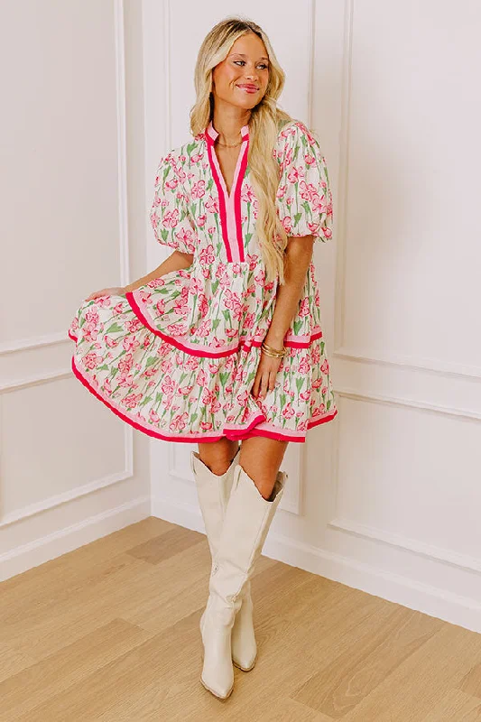 Fresh Horizon Floral Mini Dress in Pink Cozy T-Shirt Mini Dress