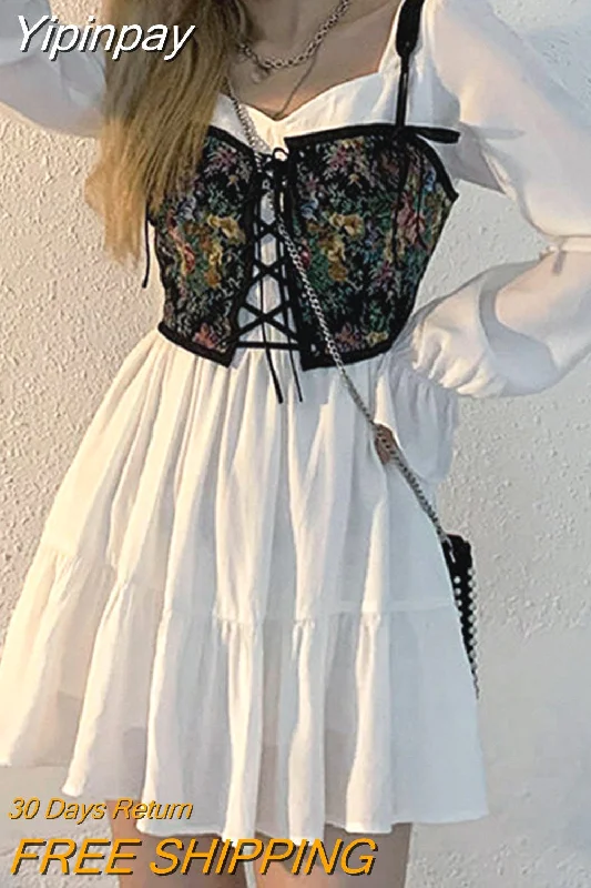 Yipinpay Sleeve 2 Piece Dress Set Women Korean Fashion Vintage Floral Vest + Elegant Y2k Mini Dress 2023 Autumn Casual Kawaii Dress Classic Shift Mini Dress Yipinpay Sleeve 2 Piece Dress Set Women Korean Fashion Vintage Floral Vest + Elegant Y2k Mini Dress 2023 Autumn Casual Kawaii Dress Classic Shift Mini Dress