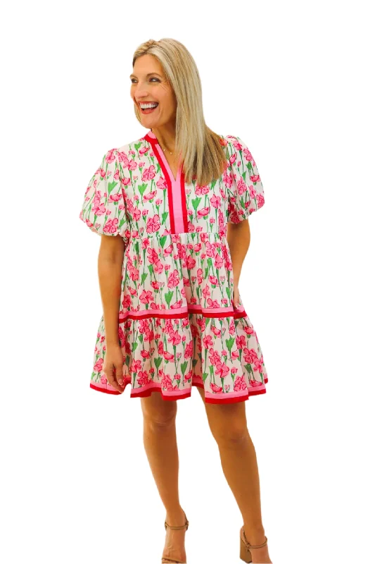 Beam With Happiness Floral Mini Dress, Pink/Green Chic Sleeveless Mini Dress
