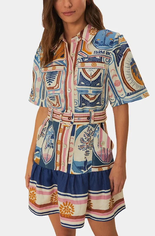 Cerrado Stamps Cream Short Sleeve Mini Dress Cozy Jersey Mini Dress