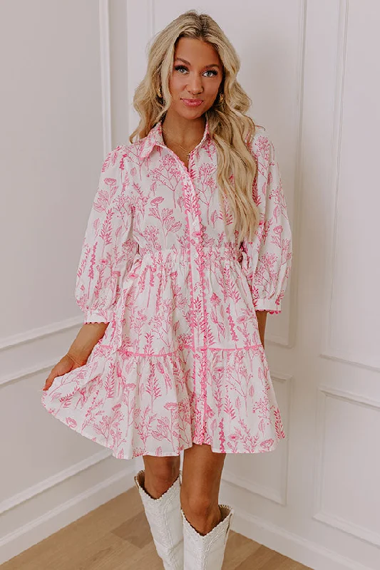 Memory Lane Floral Mini Dress in Pink Classic Shift Mini Dress