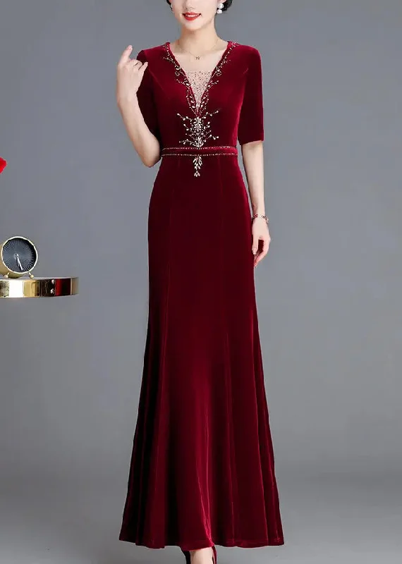 Zircon Silk Velour Long Dresses Fall Tunics Occasion special