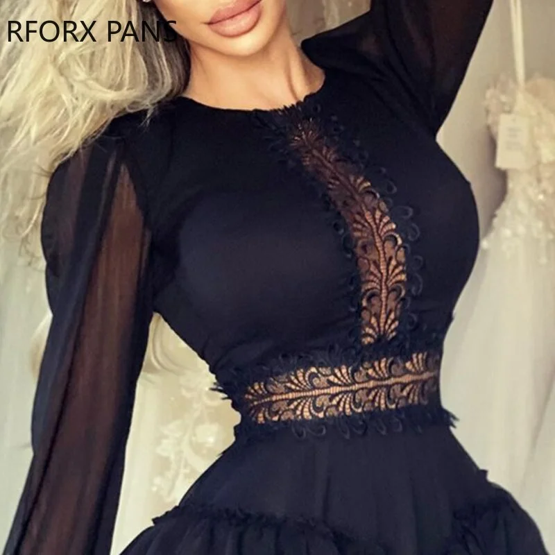 Yipinpay Women Long Sleeve Solid Stitching Lace Solid Color Long Sleeve Mini Dress Casual Dress Elegant Dress Chic Mini Dress with V-Neck Yipinpay Women Long Sleeve Solid Stitching Lace Solid Color Long Sleeve Mini Dress Casual Dress Elegant Dress Chic Mini Dress with V-Neck