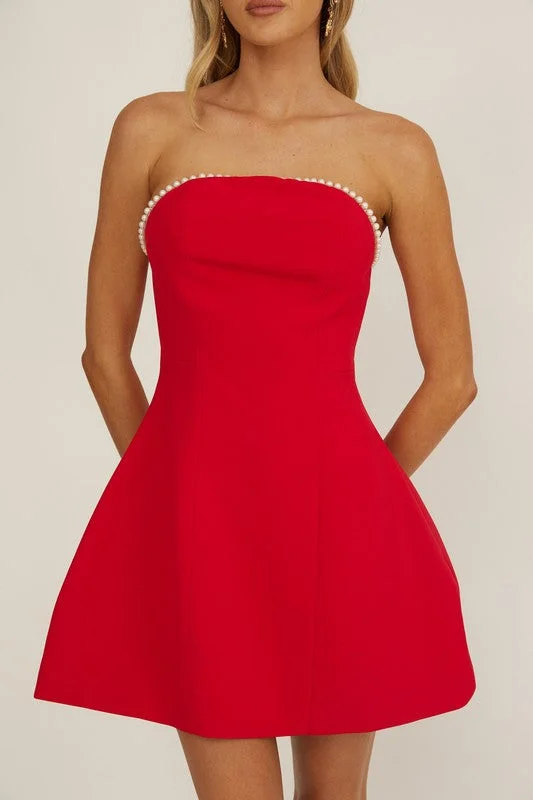 Pearl Strapless Mini Dress Trendy A-Line Mini Dress