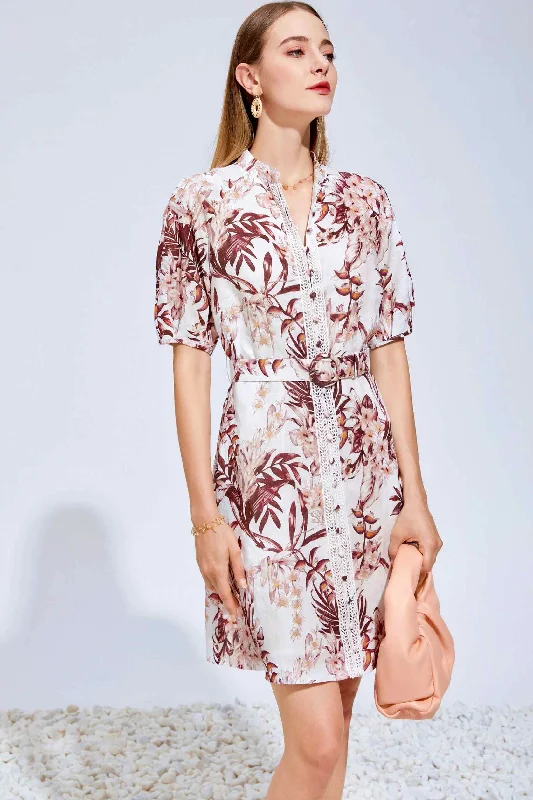 Liana Linen Mini Dress - Rust/Brown Boatneck Modish Everyday
