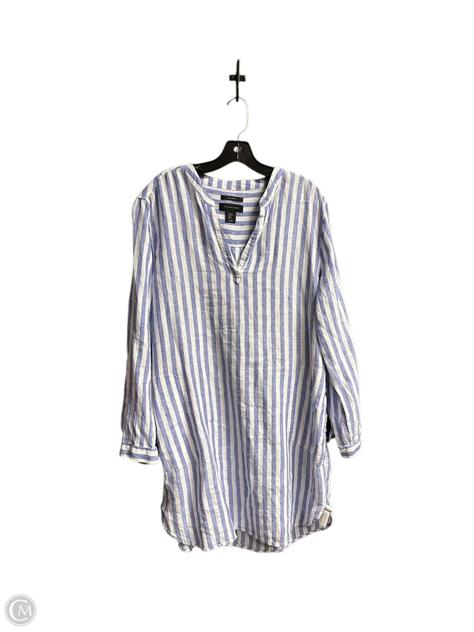 Dress Casual Midi By Tahari By Arthur Levine In Blue & White, Size: Xl Tunics Fashionable chic Dress Casual Midi By Tahari By Arthur Levine In Blue & White, Size: Xl Tunics Fashionable chic