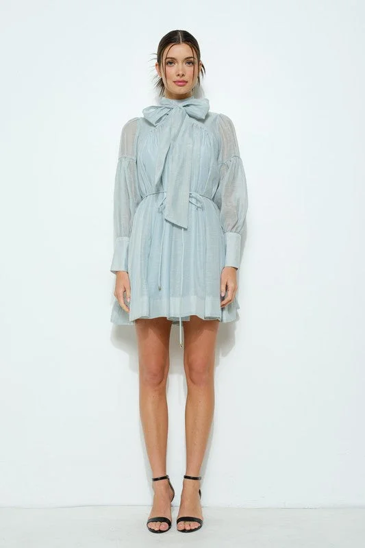 Tie Neck Mini Dress Casual Mini Dress with Pockets