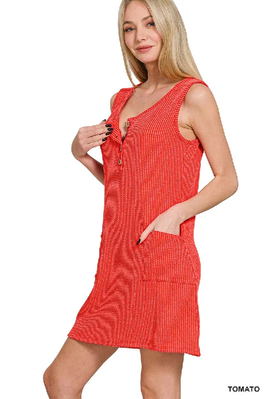 CORDED RIB SLEEVELESS TANK MINI DRESS W/ Stylish Sweetheart Mini Dress