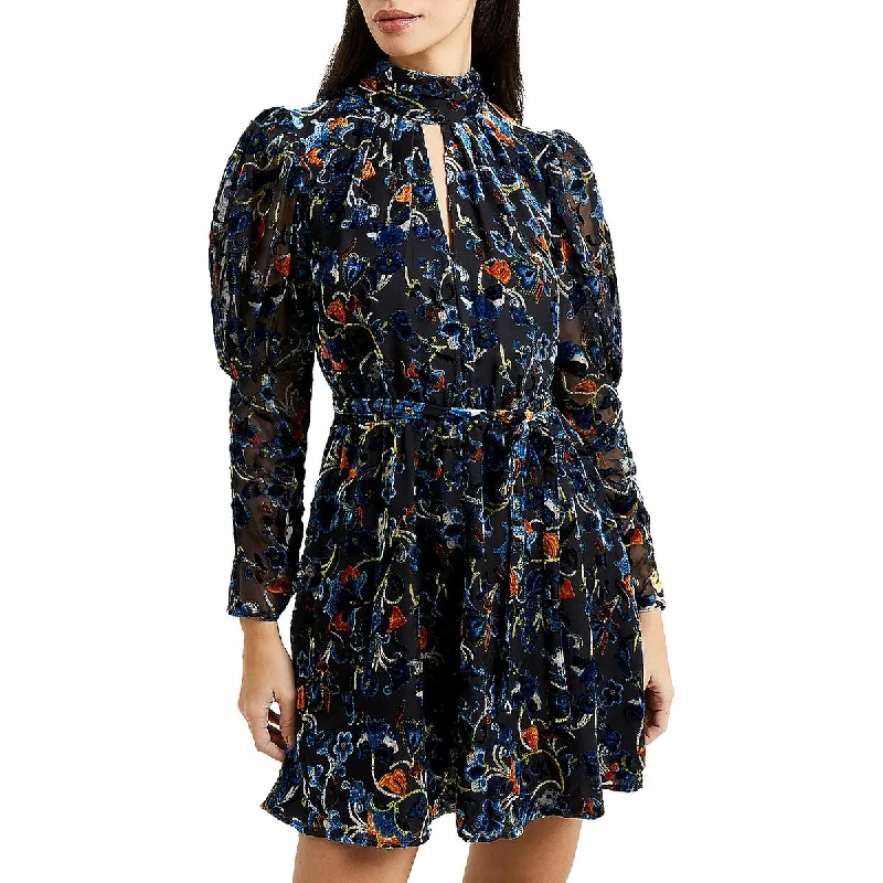 Avery Womens Velvet Floral Mini Dress Tunics Distressed trendy