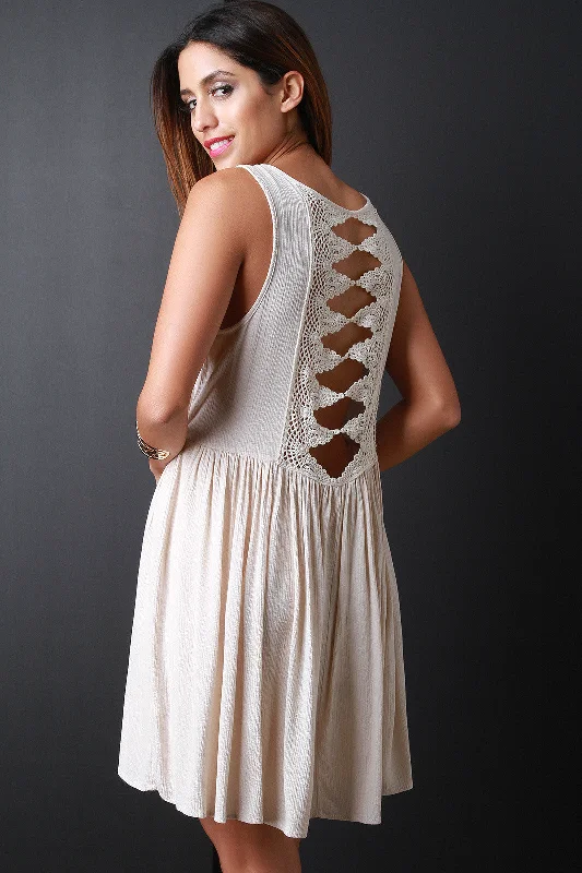 Cut-Out Crochet Back Sleeveless Mini Dress Cozy Wraparound Mini Dress