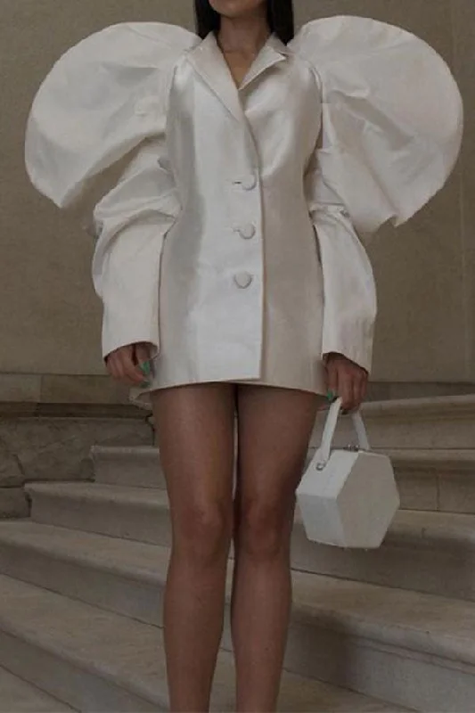 Solid Color Notched Lapel Dramatic Leg-of-mutton Sleeve Mini Dress Cozy A-Line Mini Dress Solid Color Notched Lapel Dramatic Leg-of-mutton Sleeve Mini Dress Cozy A-Line Mini Dress