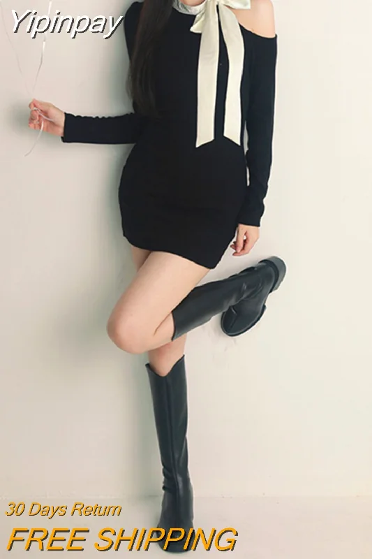 Yipinpay Bodycon Knitted Dress Woman Elegant Black Y2k Mini Dress Party Slim One Piece Dress Korean Fashion Casual Chic 2023 Autumn Trendy A-Line Mini Dress Yipinpay Bodycon Knitted Dress Woman Elegant Black Y2k Mini Dress Party Slim One Piece Dress Korean Fashion Casual Chic 2023 Autumn Trendy A-Line Mini Dress