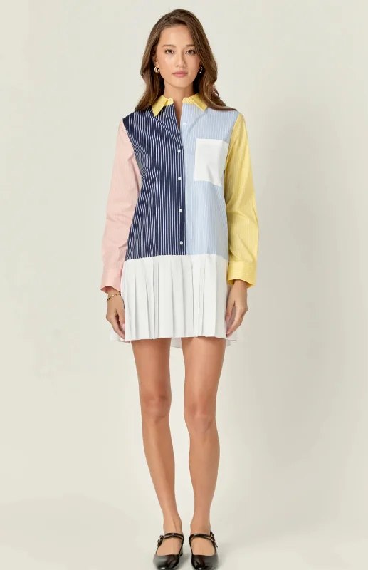 Colorblock Striped Pleated Mini Dress Stylish Spaghetti Strap Mini Dress