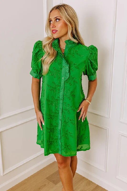 Sunday Brunch Embroidered Mini Dress in Kelly Green Cozy Cowl Neck Mini Dress