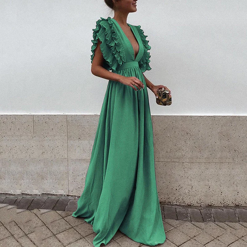 Zjkrl Formal Party  Dress Women Deep V-Neck Long Dress Elegant Flying Sleeves Backless Maxi Evening Dresses Robe De Soiree Tunics Custom made