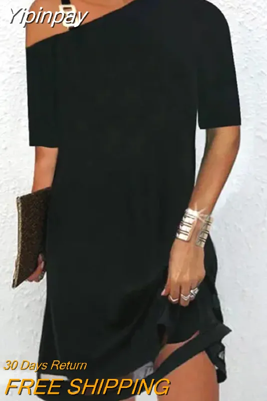 Yipinpay Strap Cold Shoulder Contrast Mesh Casual Dress women summer 2023 new fashion black mini dresses Stylish Button-Down Mini Dress Yipinpay Strap Cold Shoulder Contrast Mesh Casual Dress women summer 2023 new fashion black mini dresses Stylish Button-Down Mini Dress