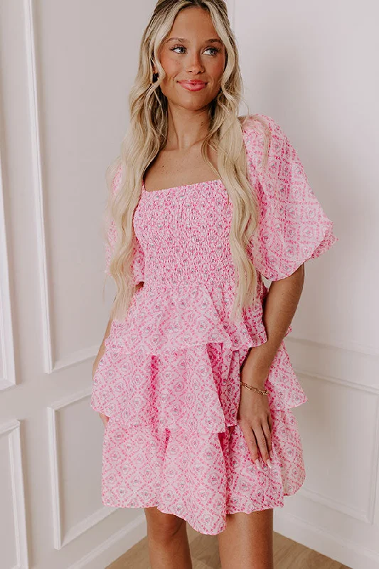 Affectionate Allure Tiered Mini Dress in Pink Trendy Floral Mini Dress