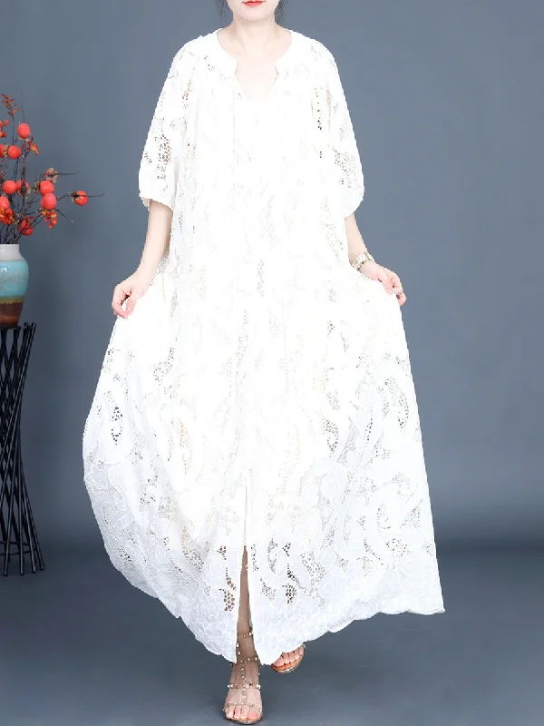 Women Summer Artsy Cutout Lace Maxi Dress LL059 Elegant Long Evening