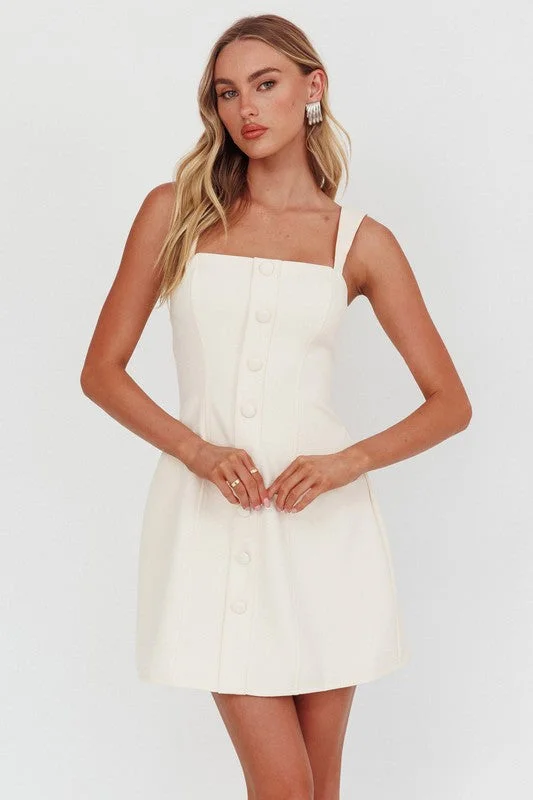 Button Mini Dress Fashionable Lace-Trim Mini Dress