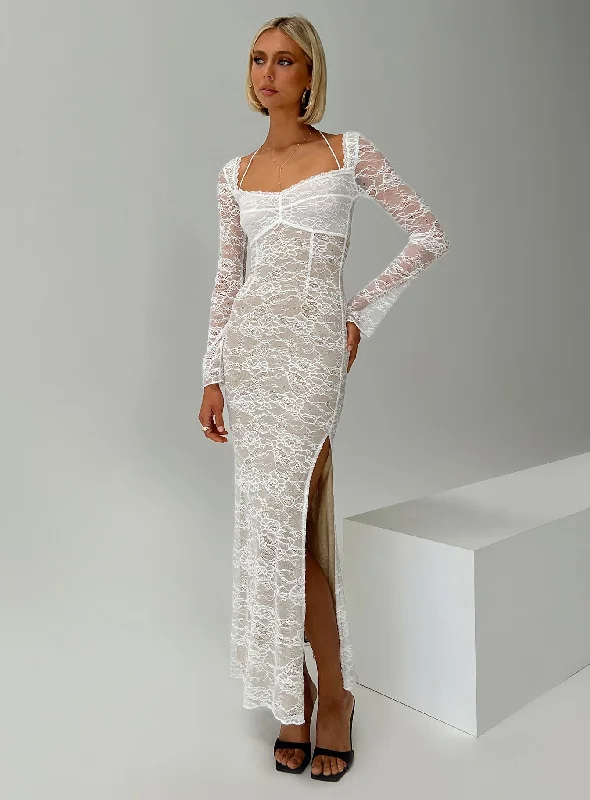 Aubriella Lace Maxi Dress Cream Tunics Fall fleece