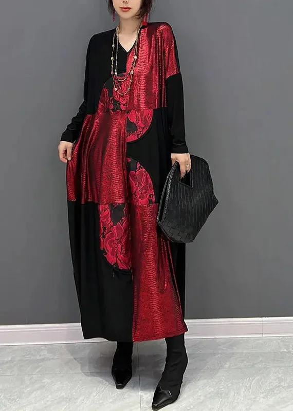 Print Cotton Long Dress Fall Tunics Print Colorful