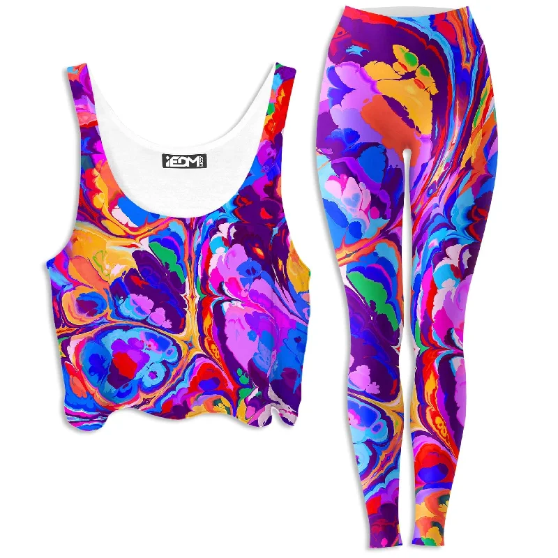 Overflow Crop Top and Leggings Combo Spandex Blend Rayon Blend Denim Blend