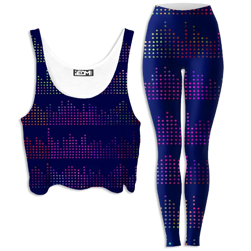 Techno Equalizer Bars Crop Top and Leggings Combo Seamless Knitted Crochet