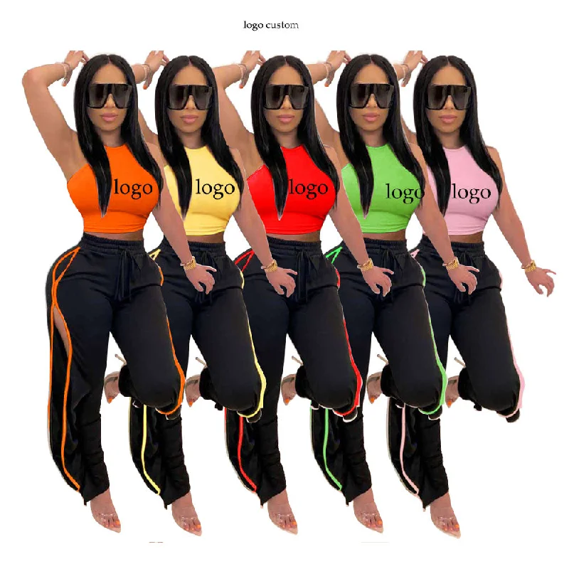 2022 New arrival Plain S-4XL sleeveless women clothing 2 piece crop top pants set plus size two piece outfits sets Front Pockets Side Pockets Patch Pockets 2022 New arrival Plain S-4XL sleeveless women clothing 2 piece crop top pants set plus size two piece outfits sets Front Pockets Side Pockets Patch Pockets