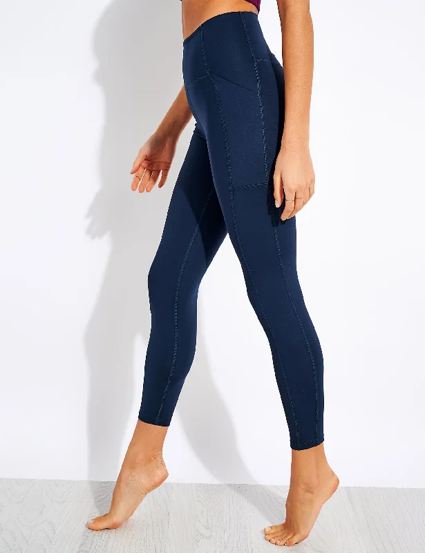 High Waisted 7/8 Pocket Legging - Midnight Fashionable Embroidered Detail Leggings