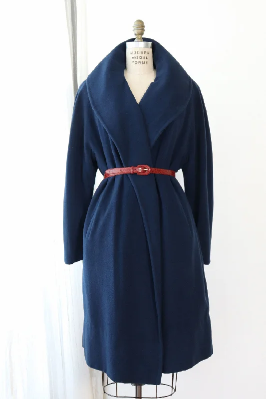 Navy Blue Cashmere Clutch Coat M/L Striped Polka Dot Floral