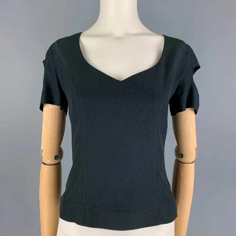 MOSCHINO Size 6 Black Acetate Rayon Short Sleeve Pullover Slouchy Comfort Pullover