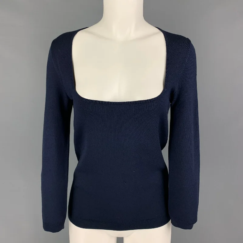 RALPH LAUREN Black Label Size M Navy Silk Blend Long Sleeve Pullover Slim Sleeve Pullover RALPH LAUREN Black Label Size M Navy Silk Blend Long Sleeve Pullover Slim Sleeve Pullover