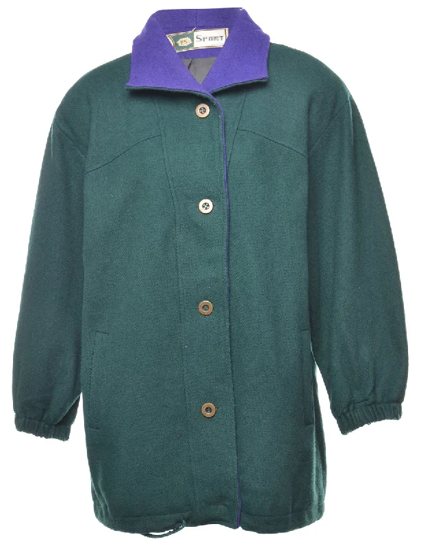 Dark Green Wool Coat - L Hook-and-Loop Buckled Tied