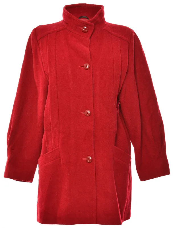 Single Breasted Red Coat - L Trench Wool Cashmere