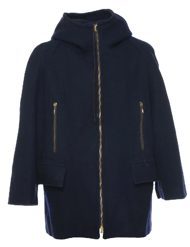 Navy Wool Coat - M Boat Neck Jacket Square Neck Jacket One-Shoulder Jacket