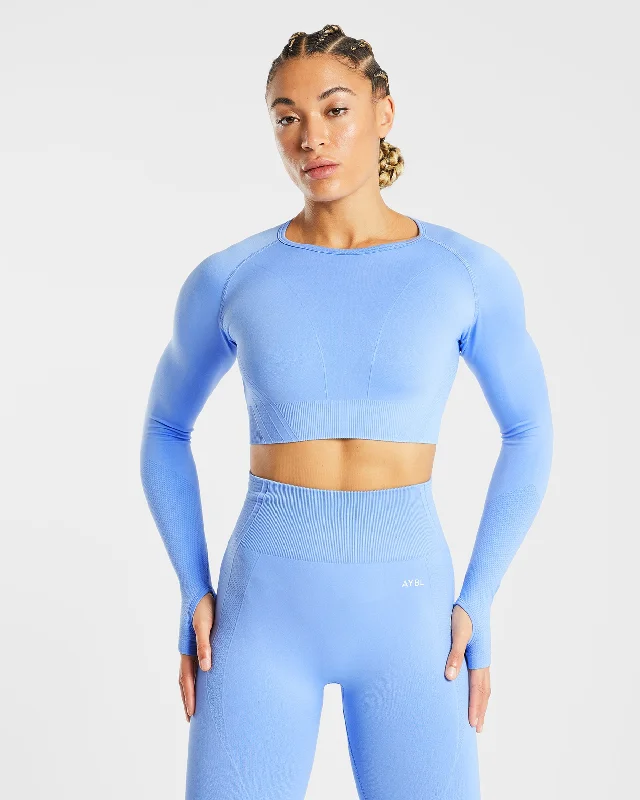 Balance V2 Seamless Long Sleeve Crop Top - Chambray Blue Elegant Classic Vintage