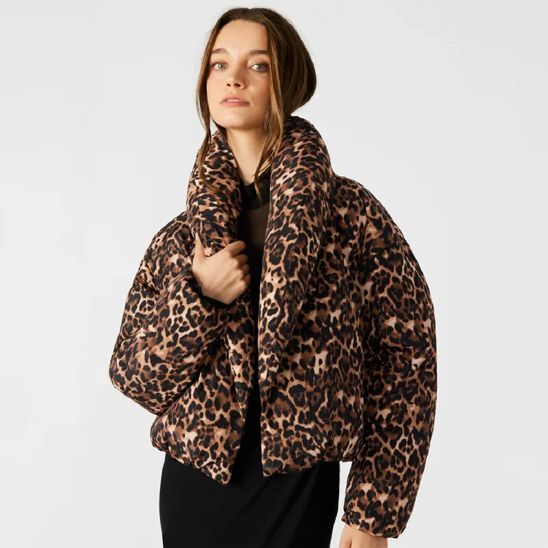 Evy Coat in Leopard Satin Silk Chiffon
