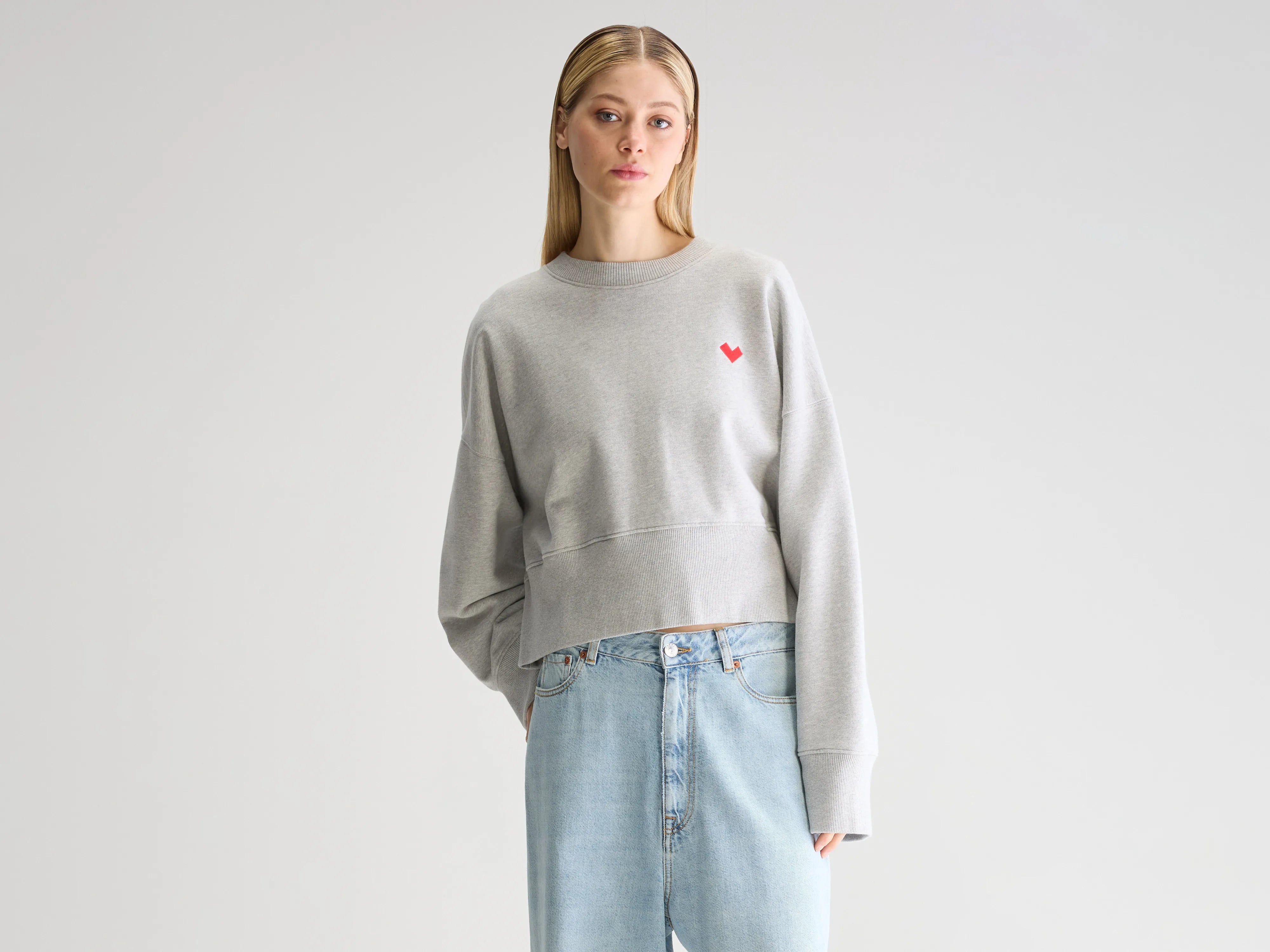 Slenni crewneck sweatshirt (251 / W / H. GREY) Hoodie with Button Placket Classic Preppy