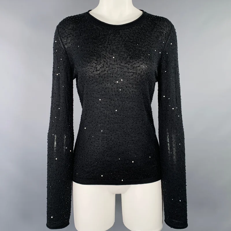VIVIENNE TAM Size 2 Black Silk Cashmere Sequined Crew Neck Pullover Elbow Length Sleeve VIVIENNE TAM Size 2 Black Silk Cashmere Sequined Crew Neck Pullover Elbow Length Sleeve