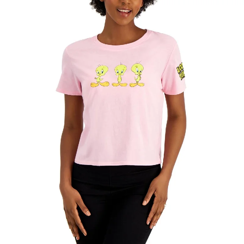 Freeze Womens Embroidery Tee Looney Tunes Pullover Top Open Neck Pullover