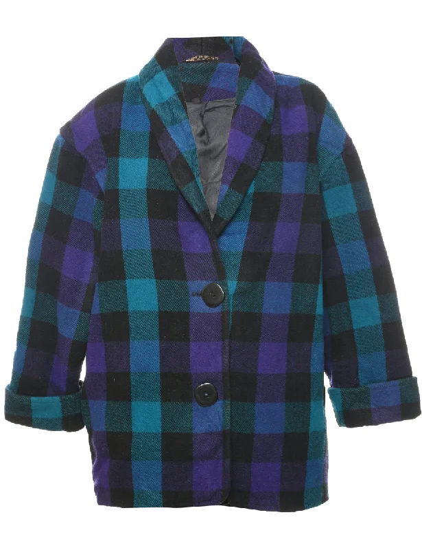 Checked Wool Coat - L Cape Coat Herringbone Coat Tweed Coat