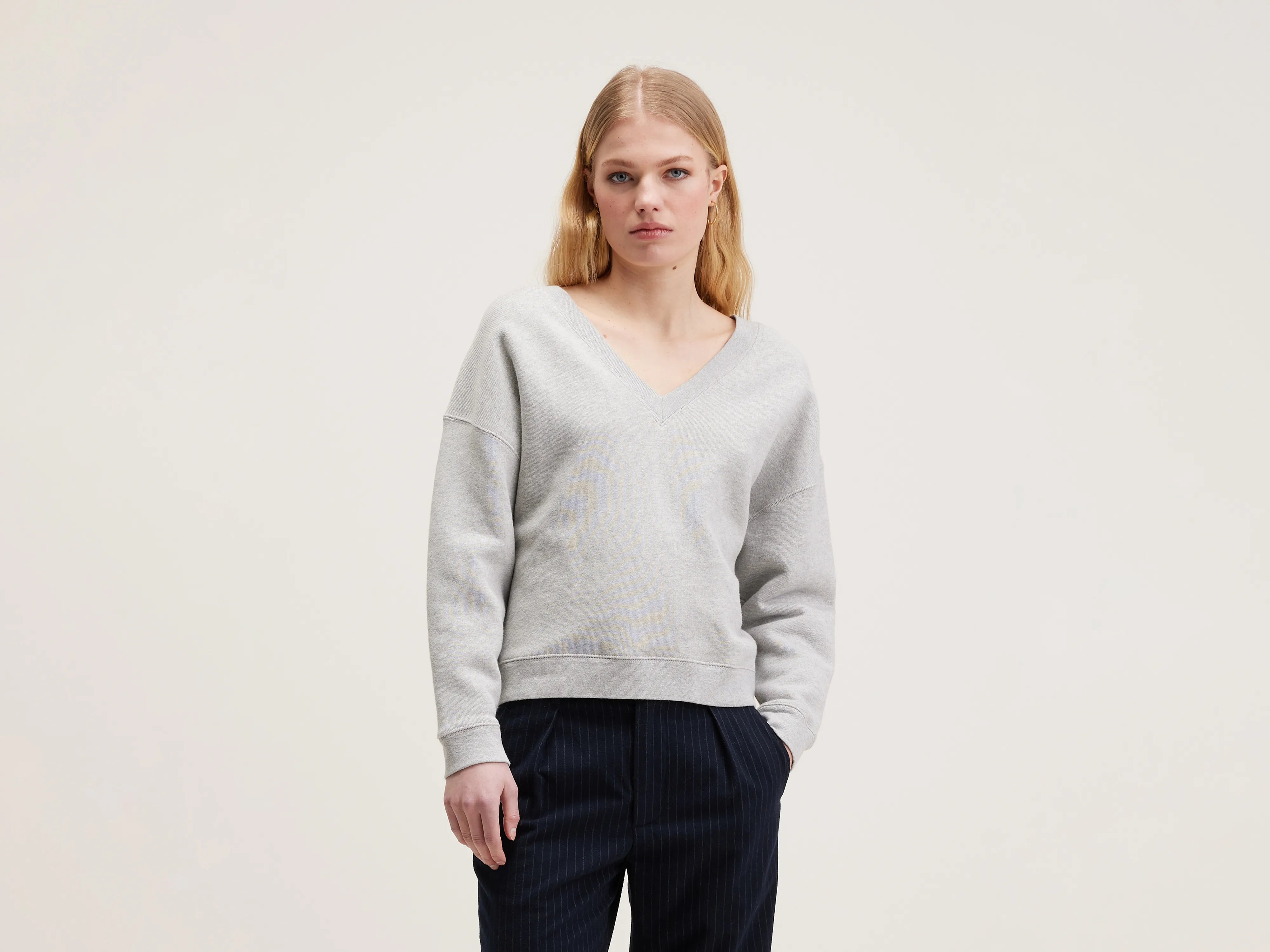 Fellow v-neck sweatshirt (242 / W / H. GREY) Hoodie with Double Zipper Versatile Adjustable