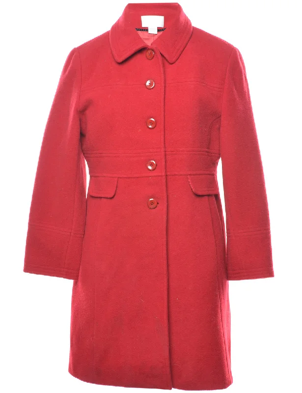 Red Classic Wool Coat - L Sequined Lace Ribbed