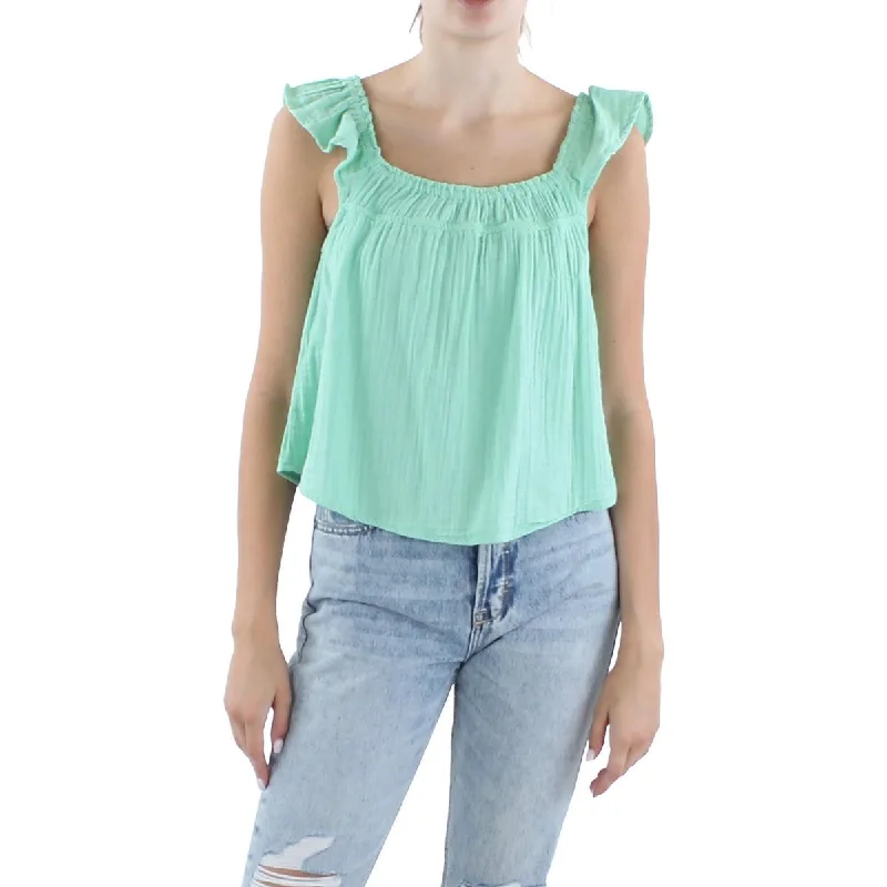 Derek Heart Womens Juniors Cotton Ruffle Strap Pullover Top Puff Sleeve Stylish